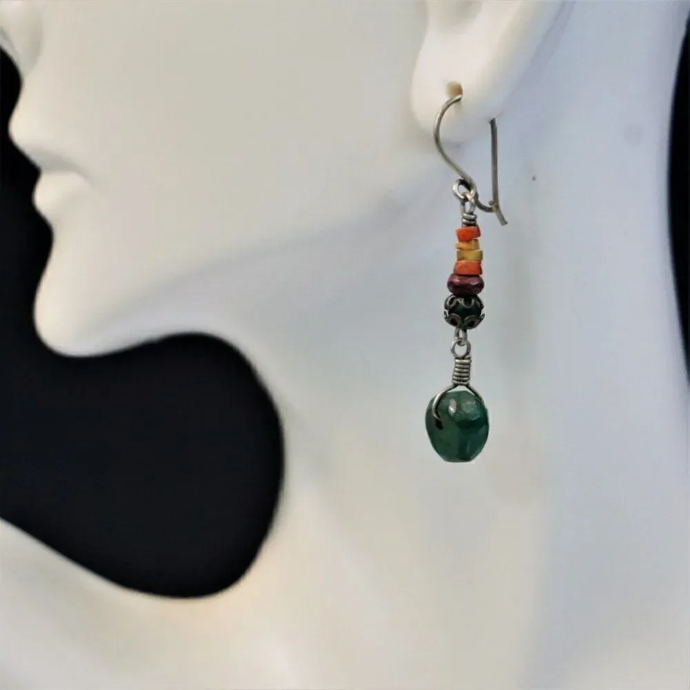 Southwestern Dangle Drop Earrings Natural Stone Beads Boho Western 1.5 Inch Long